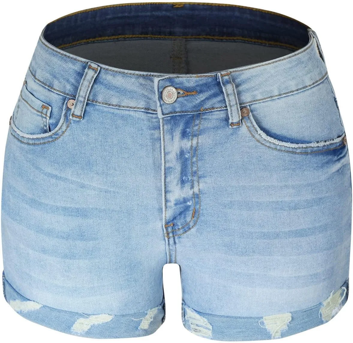 Casual Women's High Waisted Jean Shorts Rolled Hem Distressed Jeans Teen Girls Ripped Stretchy Bermuda Denim Shorts
