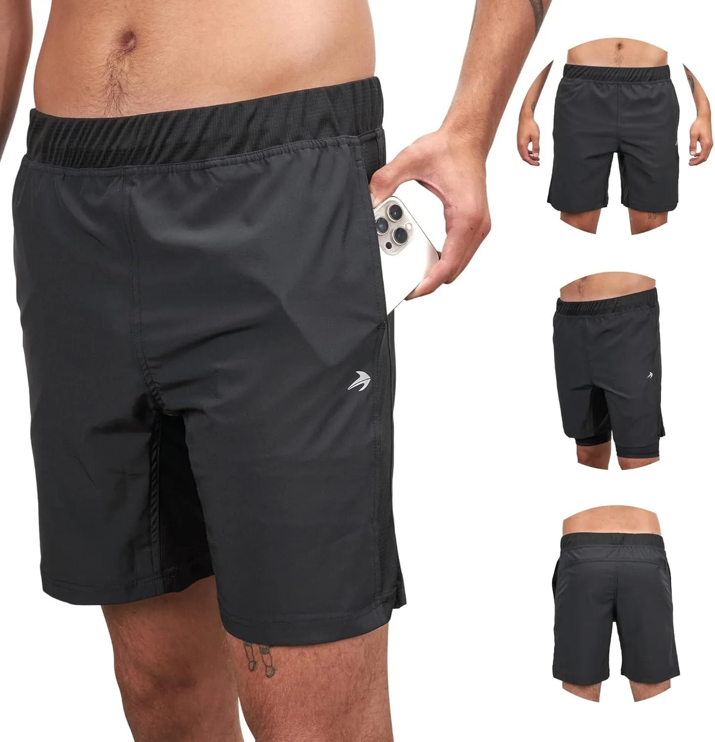 CompressionZ Men's Linerless Gym Shorts Secure Lock Pockets Quick Dry Mens Shorts Athletic Fit - Athletic Dri Fit Mens Shorts
