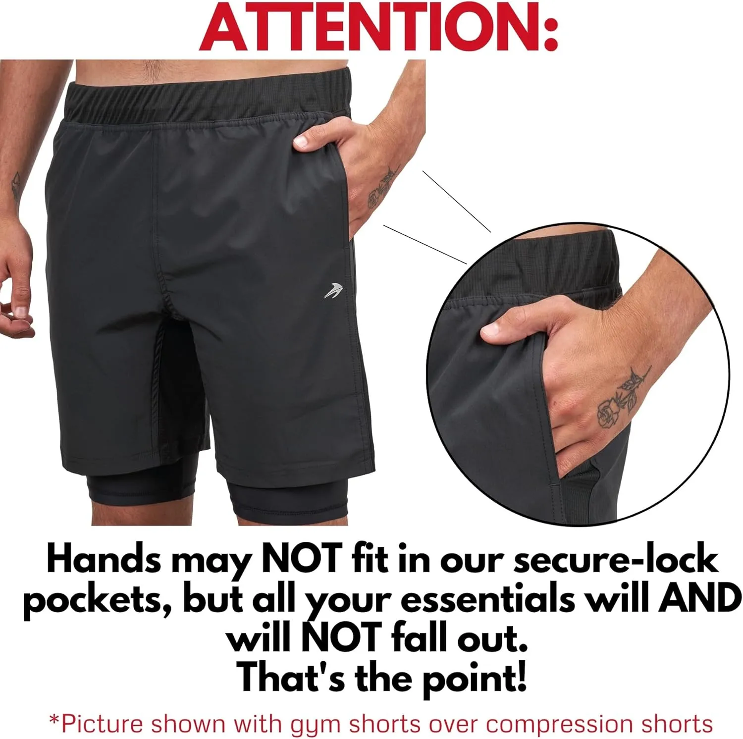 CompressionZ Men's Linerless Gym Shorts Secure Lock Pockets Quick Dry Mens Shorts Athletic Fit - Athletic Dri Fit Mens Shorts