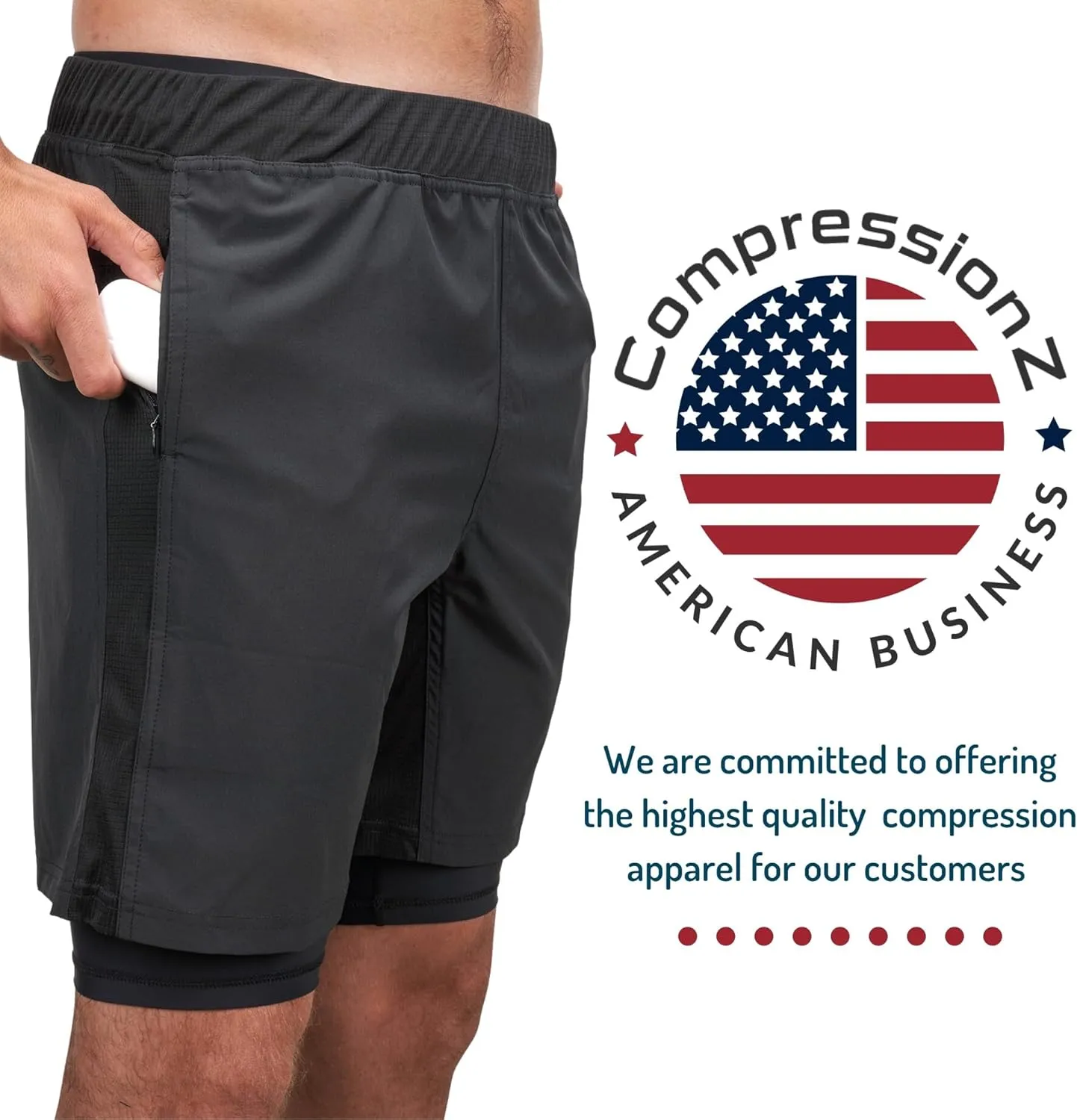 CompressionZ Men's Linerless Gym Shorts Secure Lock Pockets Quick Dry Mens Shorts Athletic Fit - Athletic Dri Fit Mens Shorts