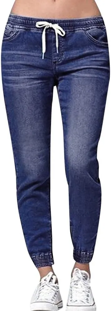 Denim Autumn Loose Cropped Elastic Women Jeans Drawstring Casual Plus Plus Women's Jeans Woman Jeans Tall