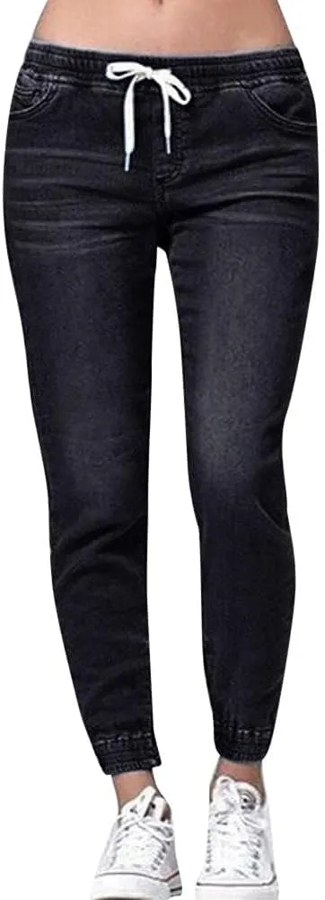 Denim Autumn Loose Cropped Elastic Women Jeans Drawstring Casual Plus Plus Women's Jeans Woman Jeans Tall