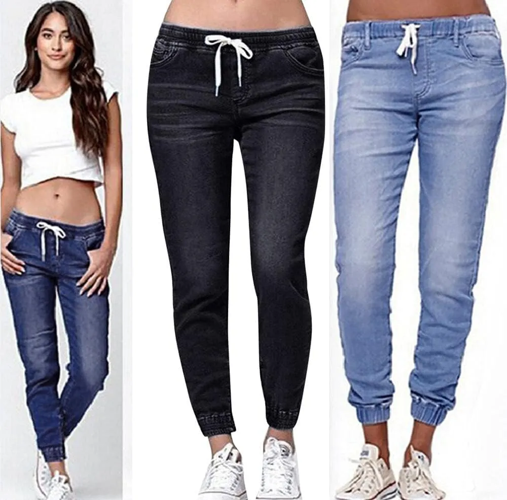 Denim Autumn Loose Cropped Elastic Women Jeans Drawstring Casual Plus Plus Women's Jeans Woman Jeans Tall