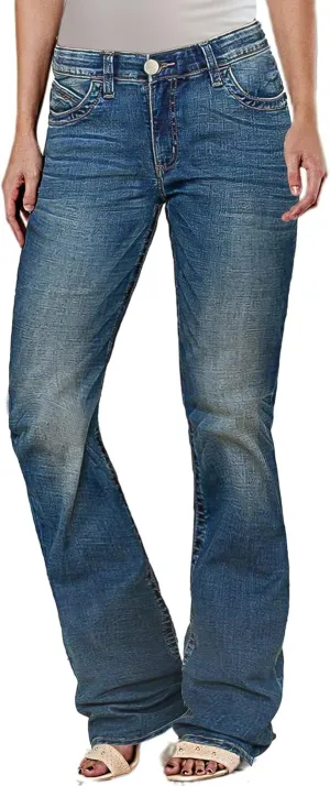 Flamingals Women's Butt Lifting Bootcut Jeans Mid Waist Straight Leg Stretchy Curvy Tummy Control Denim Jeans