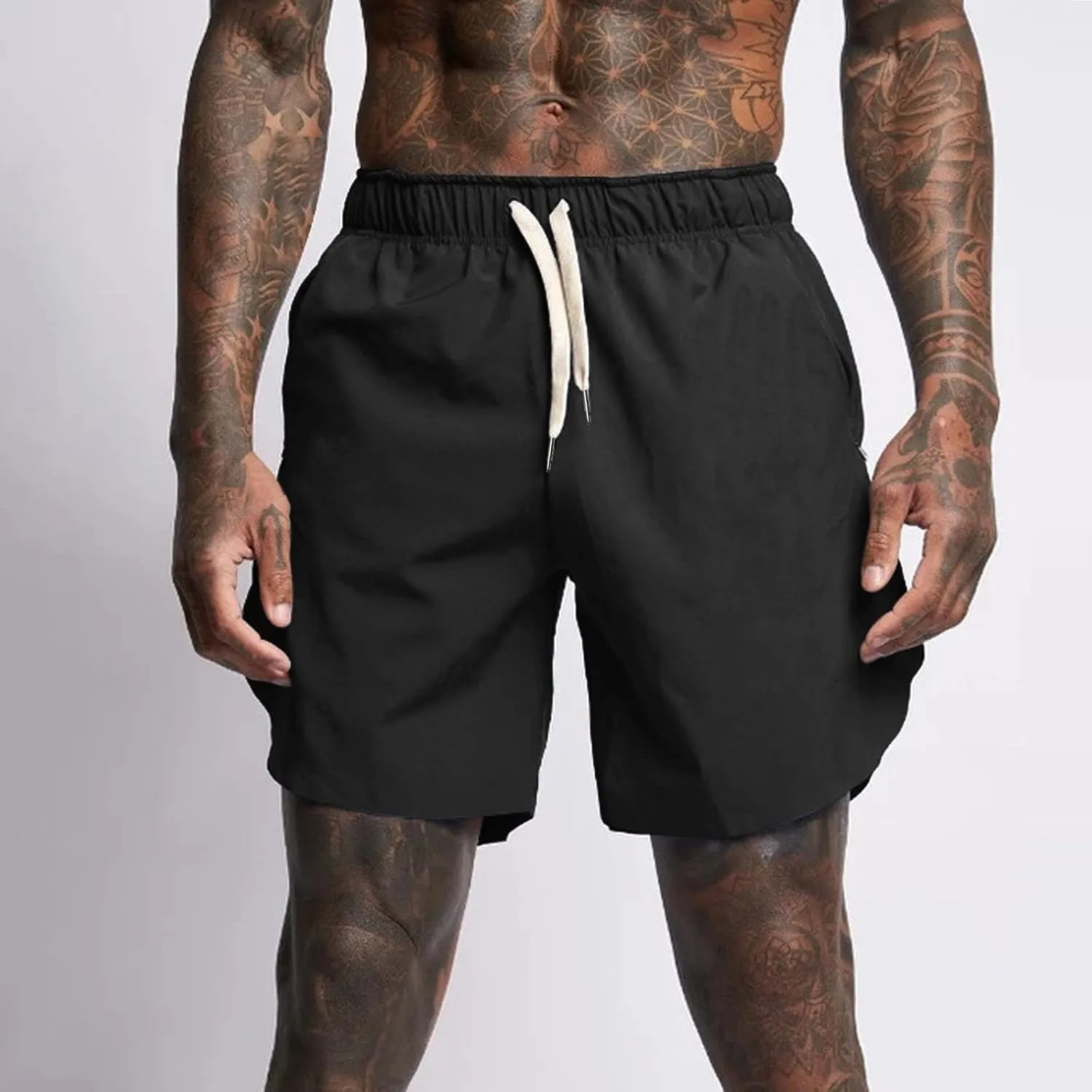 Gym Shorts Men, Men's Running Athletic Shorts 7" Workout Lightweight Elastic Waist Quick Dry Basketball Shorts with Pocket