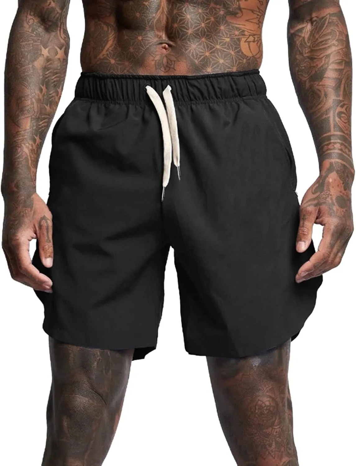Gym Shorts Men, Men's Running Athletic Shorts 7" Workout Lightweight Elastic Waist Quick Dry Basketball Shorts with Pocket
