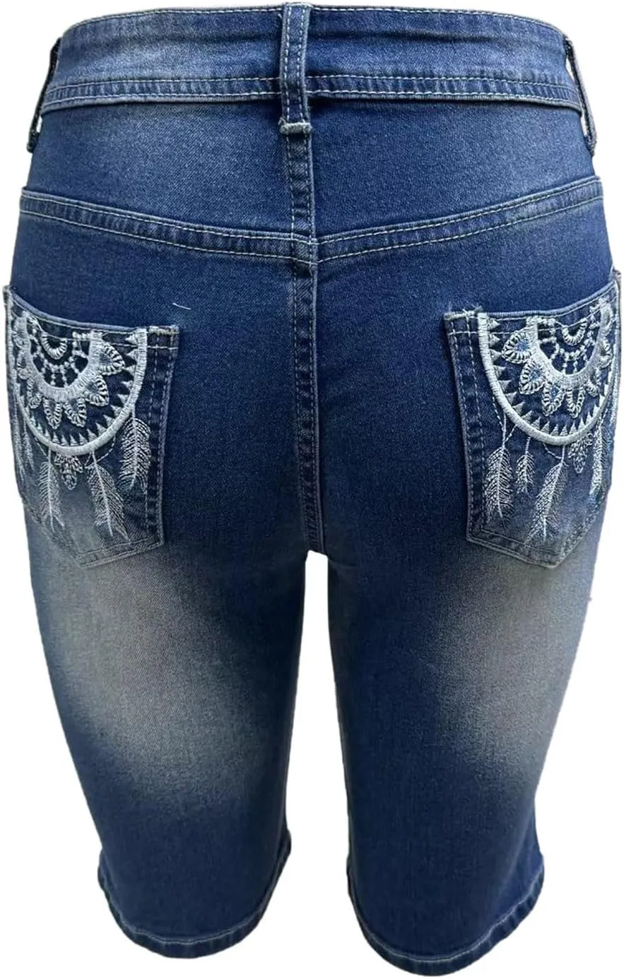 Jeans Shorts Women High Waisted Plus Size Denim Shorts Wide Leg Cowgirl Shorts Sexy Springy Soft Western Jeans Shorts