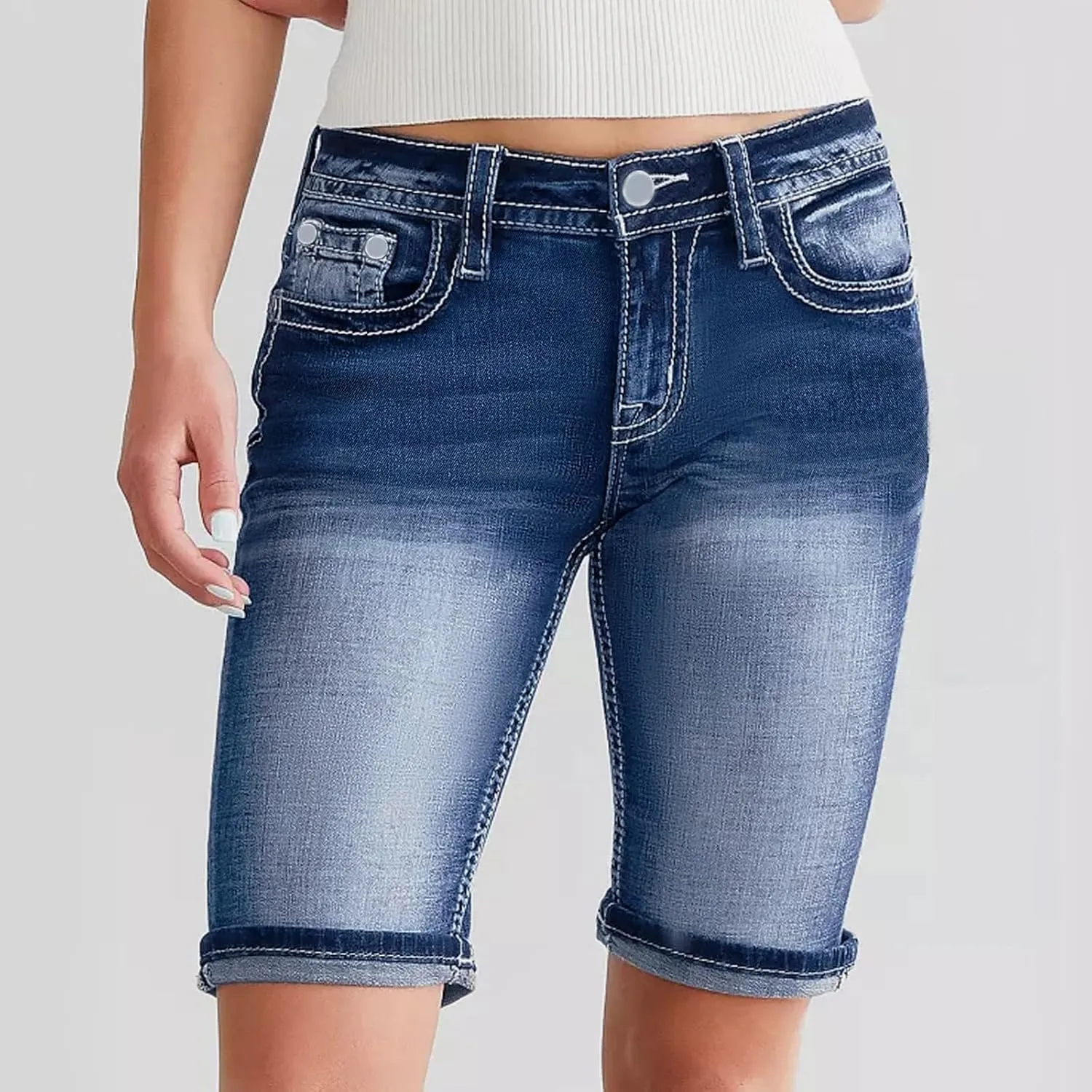 Jeans Shorts Women High Waisted Plus Size Denim Shorts Wide Leg Cowgirl Shorts Sexy Springy Soft Western Jeans Shorts