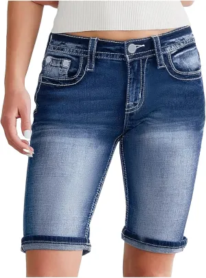 Jeans Shorts Women High Waisted Plus Size Denim Shorts Wide Leg Cowgirl Shorts Sexy Springy Soft Western Jeans Shorts