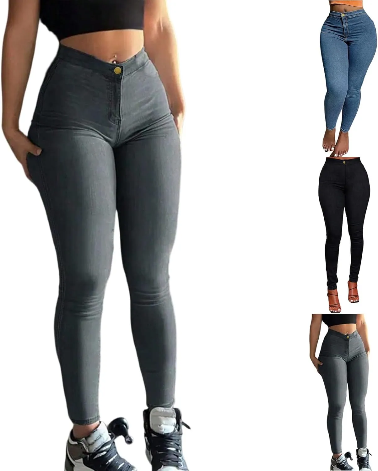 Jeggings for Women Tummy Control Stretchy High Waisted Skinny Jeans Trendy Colombian Butt Lifting Jeans with Pocket
