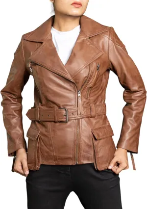 Jild Tailored Stitched Lambskin Leather Jacket Women - Coat Design Lapel Collar Belted Style Motorcycle Jacket Women