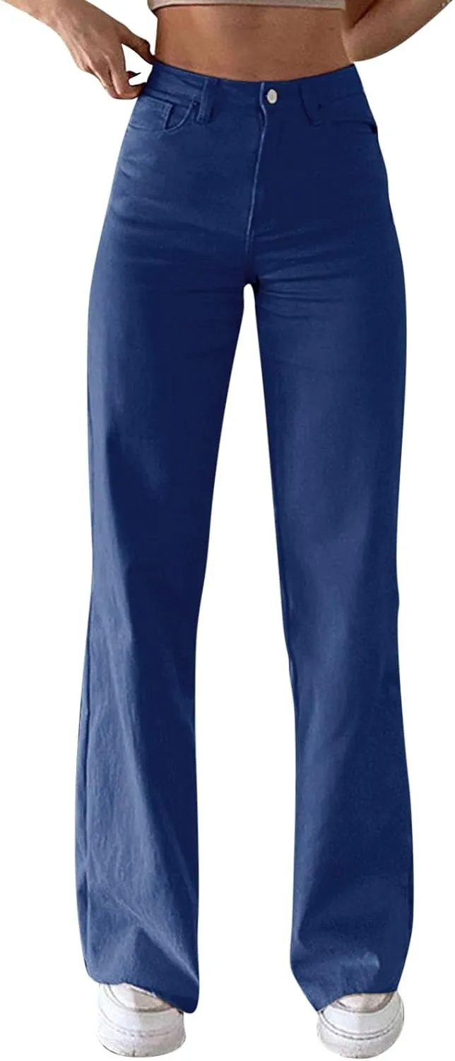 Khaki Flare Pants for Women Bell Bottom Jeans for Women High Waisted Stretch Flare Pants 5 Button Skinny Cut Jean