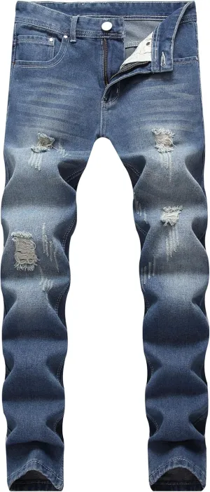 LAMKUKU Men's Ripped Jeans Slim Fit Casual Distressed Denim Pants