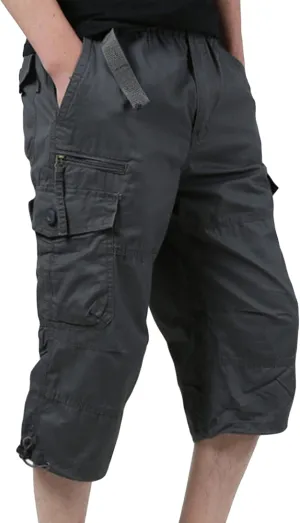 Maiyifu-GJ Men's Casual Relaxed 3/4 Cargo Shorts below Knee Loose Fit Multi-Pocket Shorts Outdoor Hiking Tactical Shorts