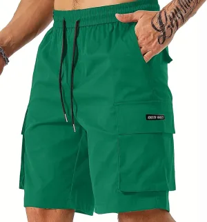 Mens Cargo Shorts Elastic Waist Running Hiking Bermuda Shorts Knee Length Casual Summer Clothes with Pockets