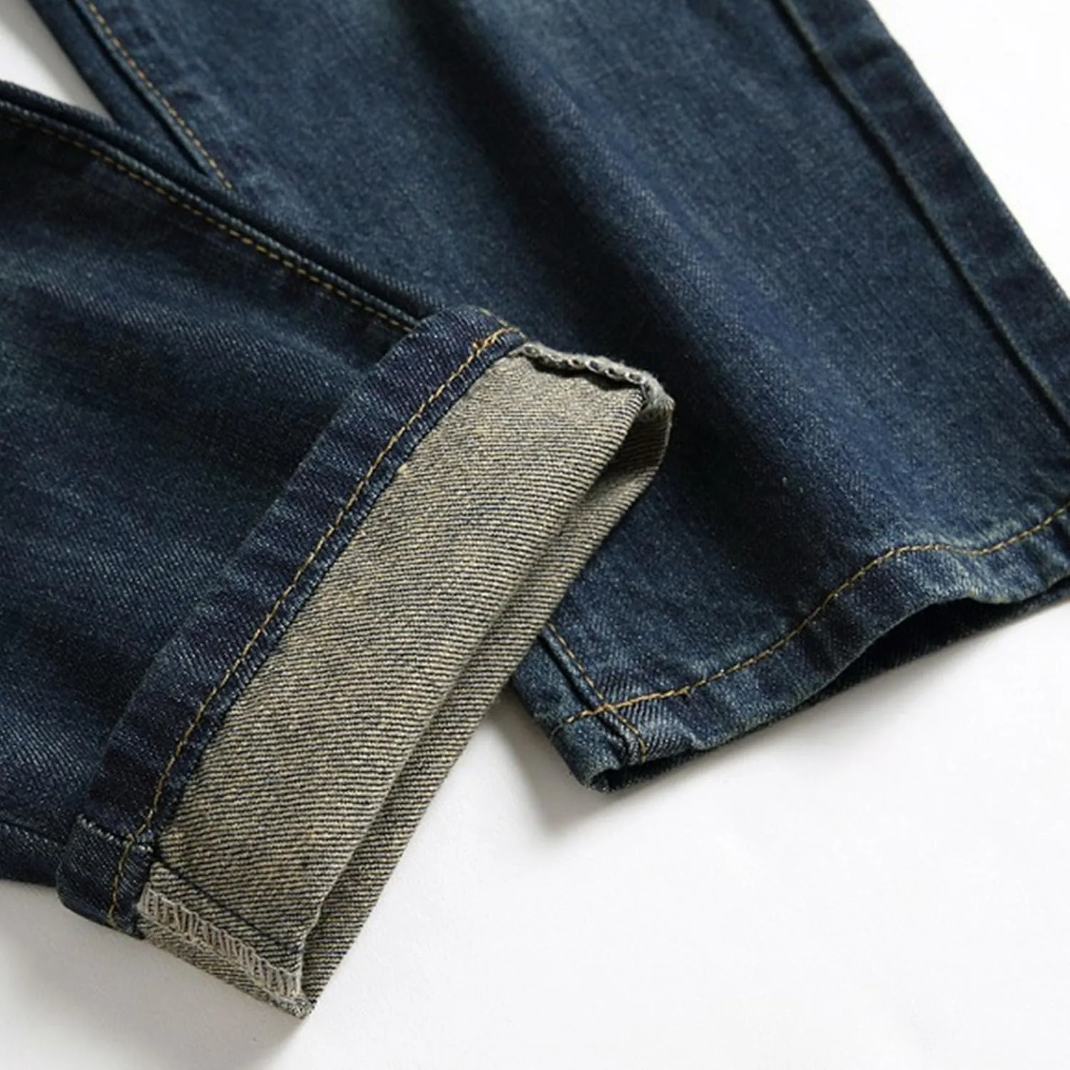 Men's Distressed Ripped Fashion Denim Pants Patched Biker Moto Straight Fit Jeans Slim Fit Casual Streetwear Jeans