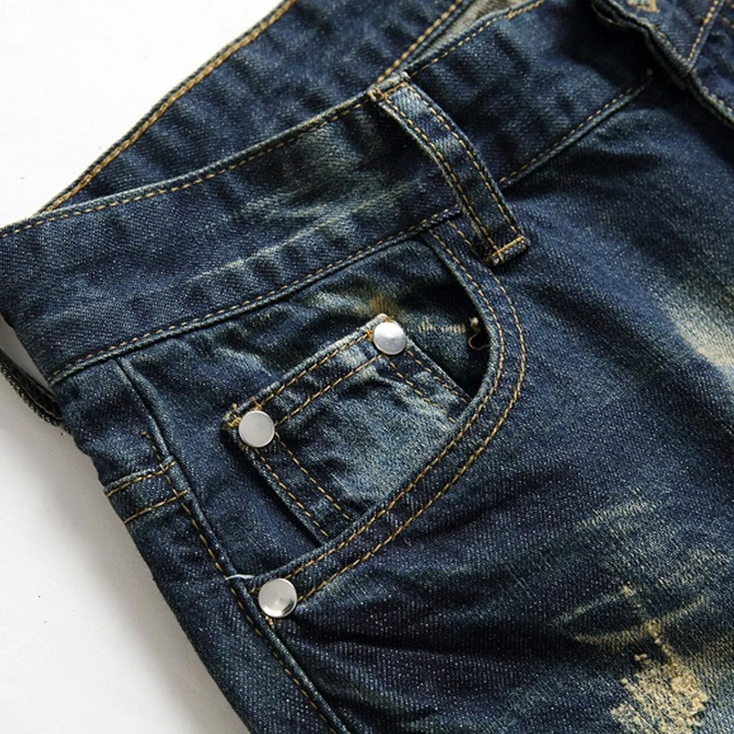 Men's Distressed Ripped Fashion Denim Pants Patched Biker Moto Straight Fit Jeans Slim Fit Casual Streetwear Jeans
