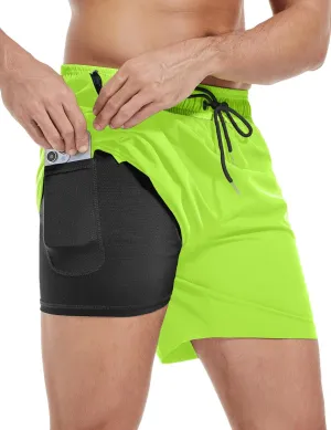 Men's Gym Shorts 5 Inch Lightweight Athletic Quick Dry Workout 2 in 1 Shorts Mesh Running Athletic Shorts Hiking