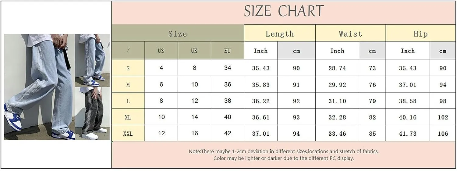 Mens Stacked Jeans Solid Frayed Edges Jeans Wide Leg Straight Denim Pant Y2k Hip Hop Baggy Trousers Cargo Denim Pants