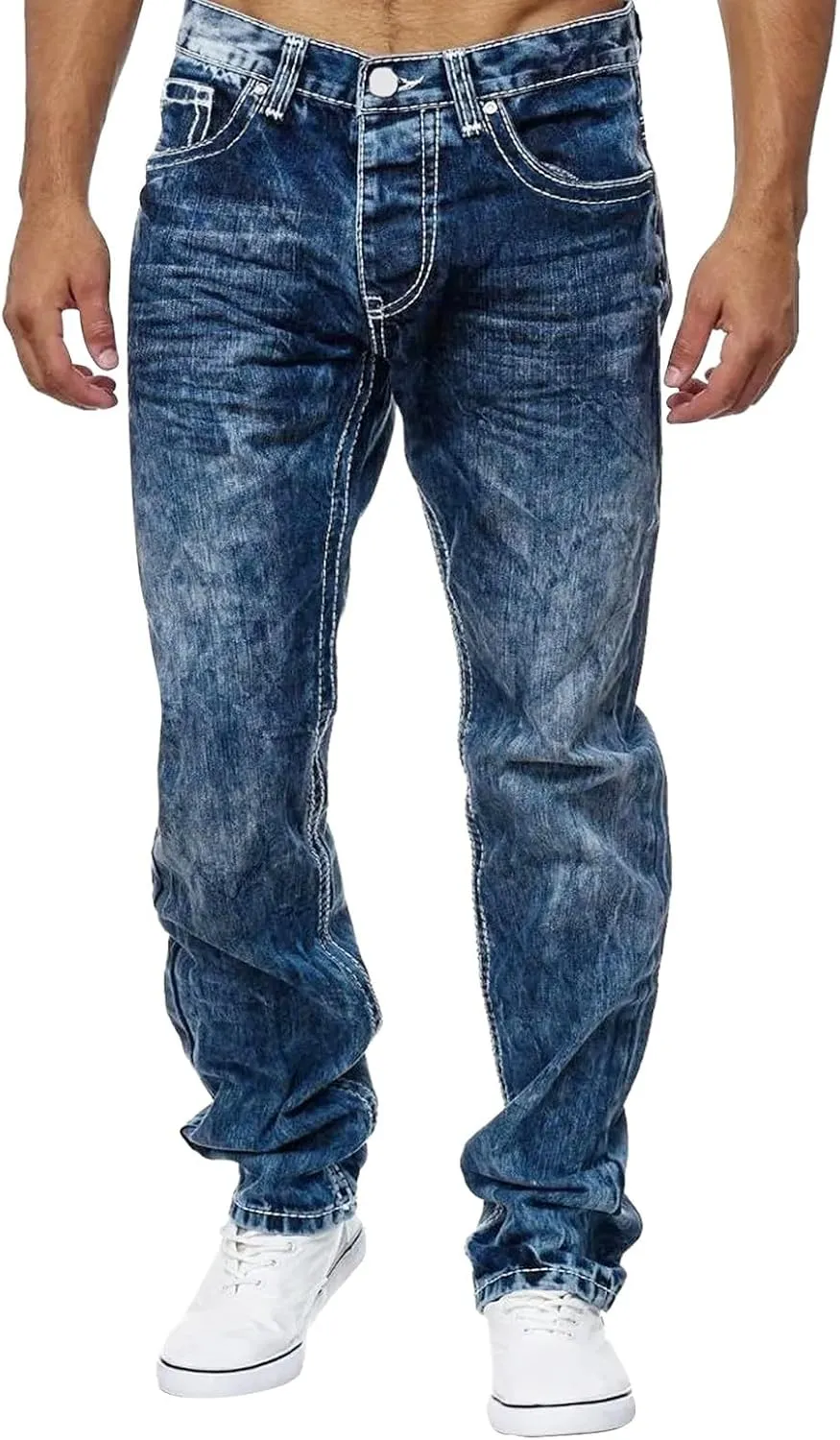 MIDOO Jeans for Men Slim Fit Casual Comfort Flex Waist Denim Pants Straight Leg Fashion Solid Skinny Jeans Trousers Mens Hip Hop Skater Jeans Vintage Loose Fit Dance Skateboard Pants