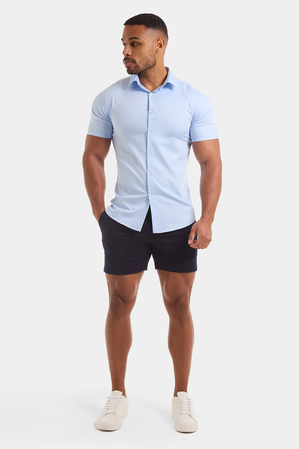 Muscle Fit Chino Shorts - Shorter Length in Navy