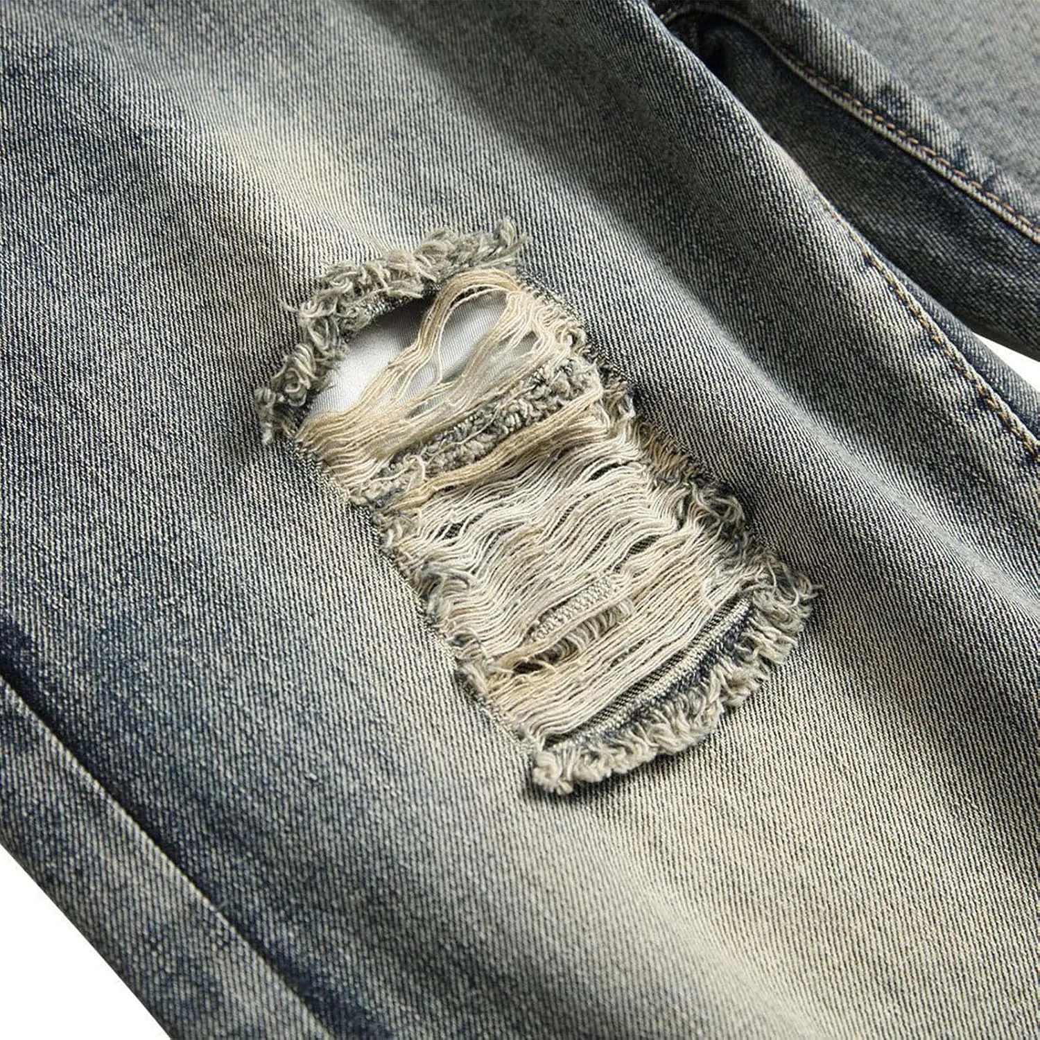 Muscularfit Men's Jean Shorts Distressed Straight Fit Ripped Denim Shorts with Broken Hole Causal Summer Work Linen Shorts