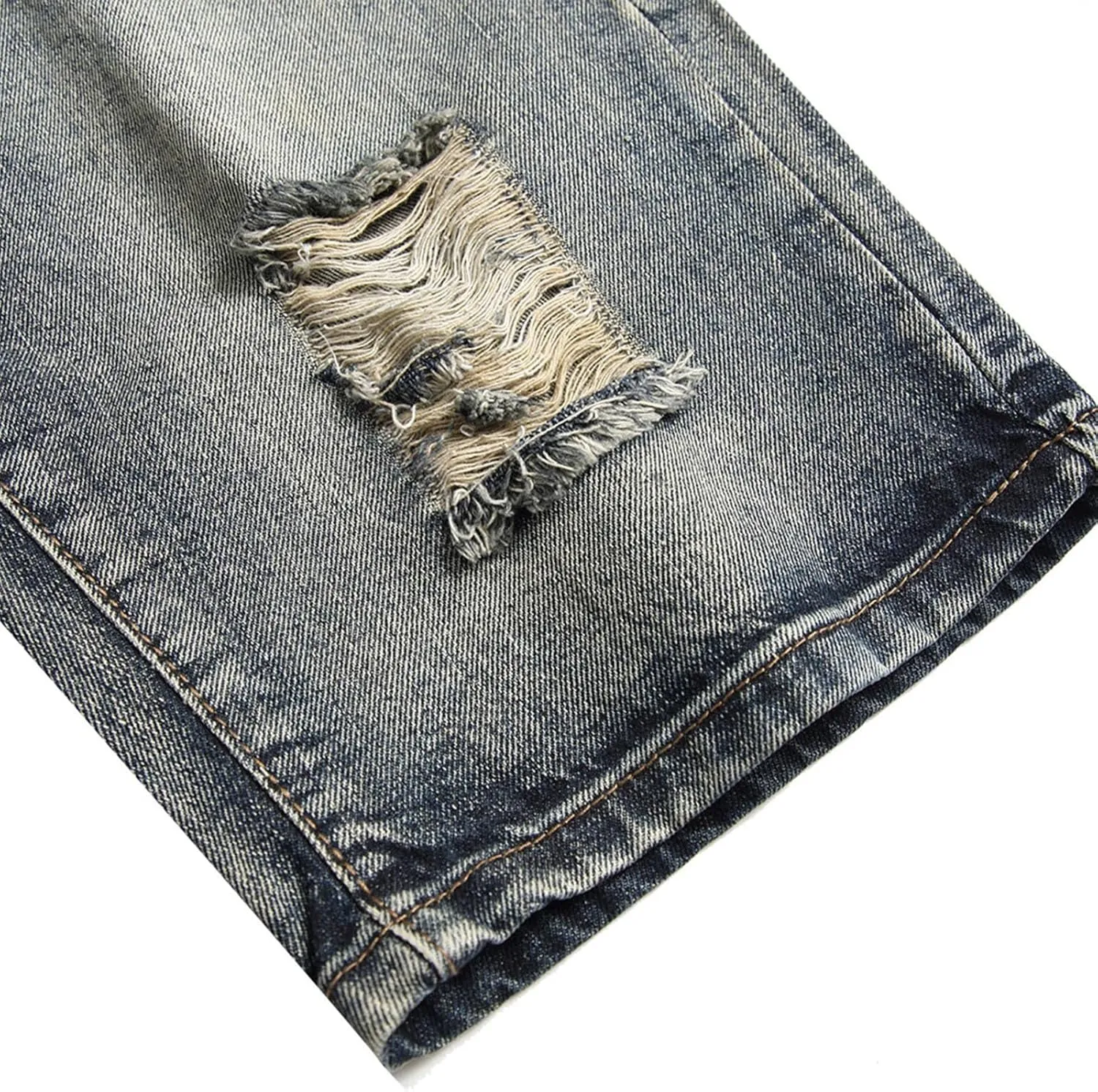 Muscularfit Men's Jean Shorts Distressed Straight Fit Ripped Denim Shorts with Broken Hole Causal Summer Work Linen Shorts