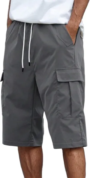 Shorts for Men 2025 Summer Casual Breathable Solid Color Elastic High Waist Pocket Mens Cargo Shorts