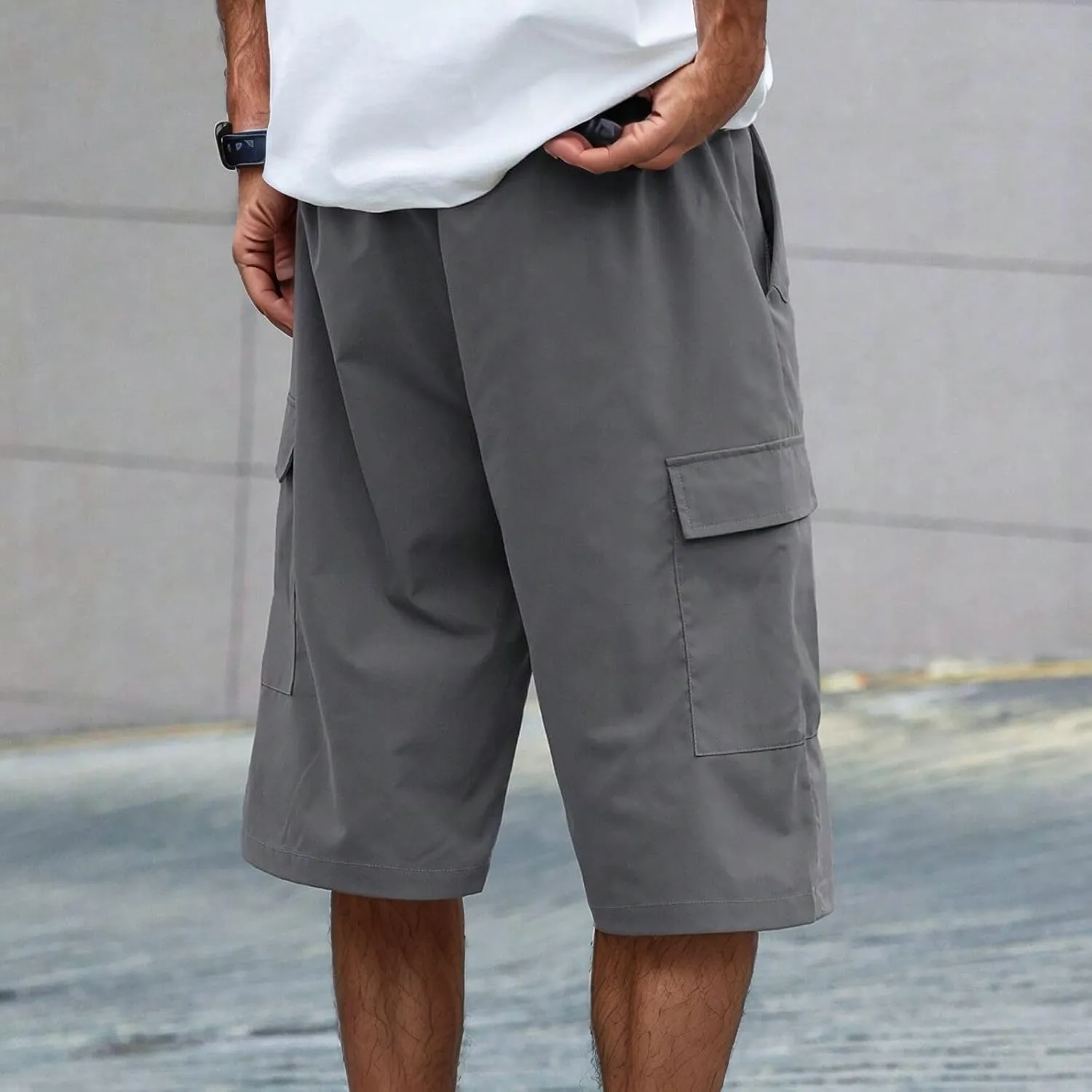 Shorts for Men 2025 Summer Casual Breathable Solid Color Elastic High Waist Pocket Mens Cargo Shorts
