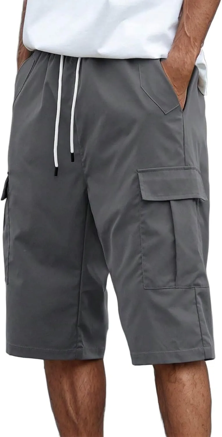 Shorts for Men 2025 Summer Casual Breathable Solid Color Elastic High Waist Pocket Mens Cargo Shorts