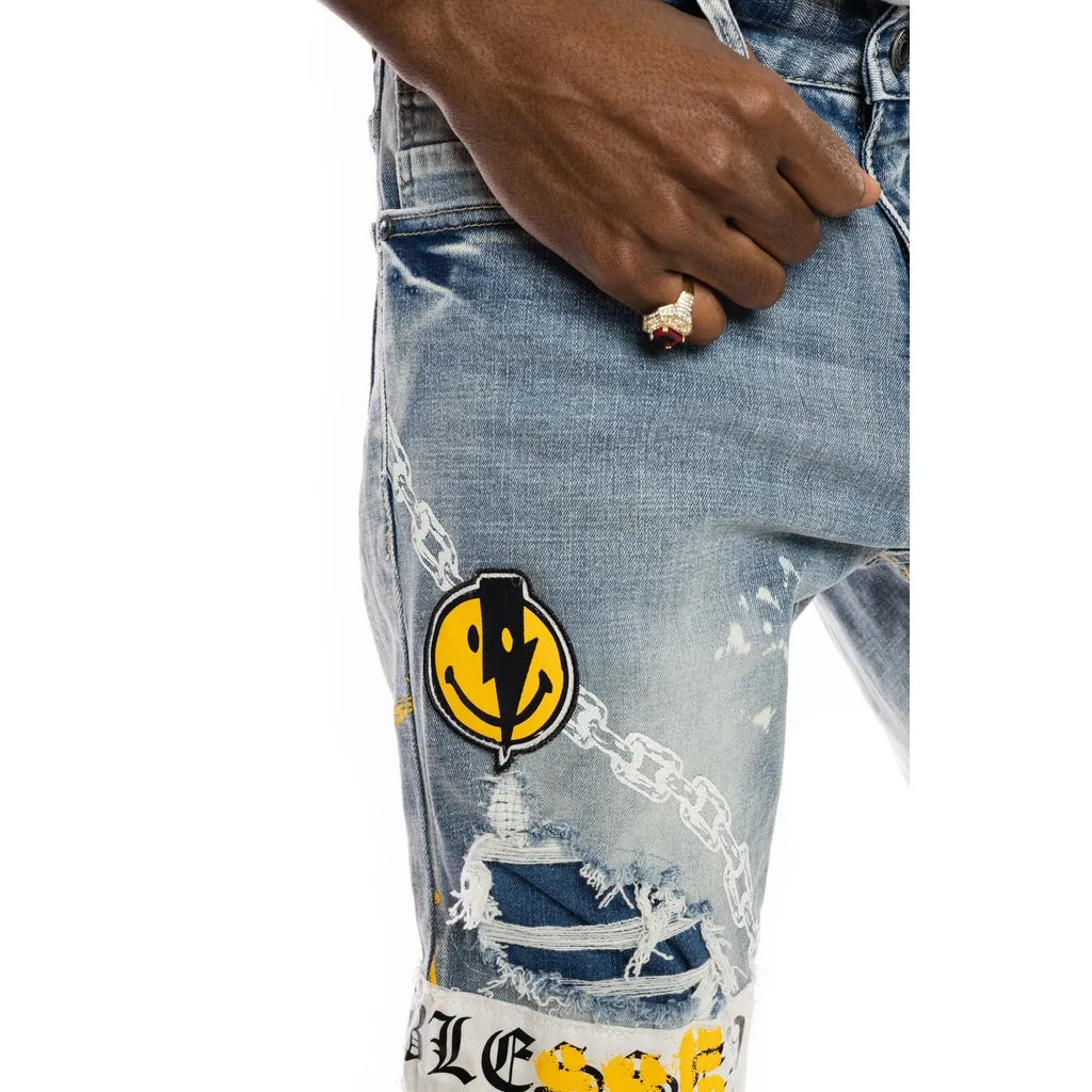 Slim Mixed Media Jeans - Albany Blue