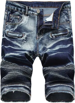 Stretch Shorts Men 2023 Vintage Fashion Cut-Off Ripped Denim Shorts Classic Fit Biker Jeans Shorts with Pockets