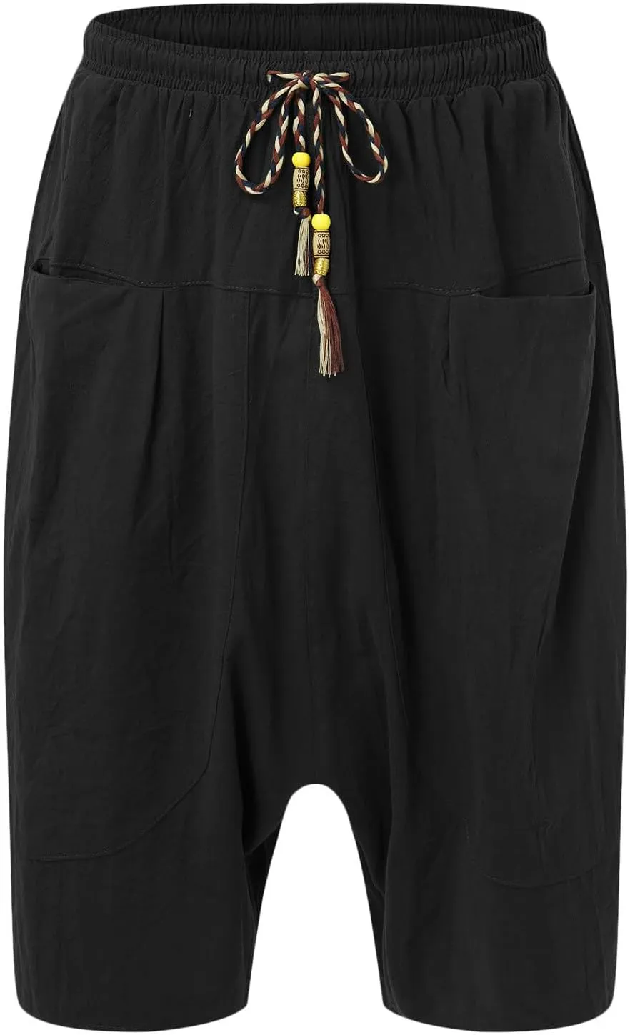 SUWBMHWE Biking Shorts for Men, Mens Summer Fashion Casual Cotton Cropped Pants Loose Low Crotch Harem Pants