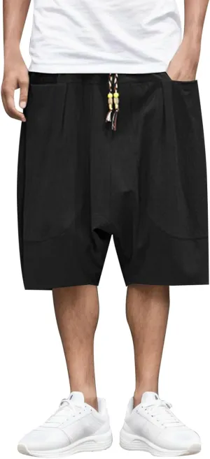 SUWBMHWE Biking Shorts for Men, Mens Summer Fashion Casual Cotton Cropped Pants Loose Low Crotch Harem Pants