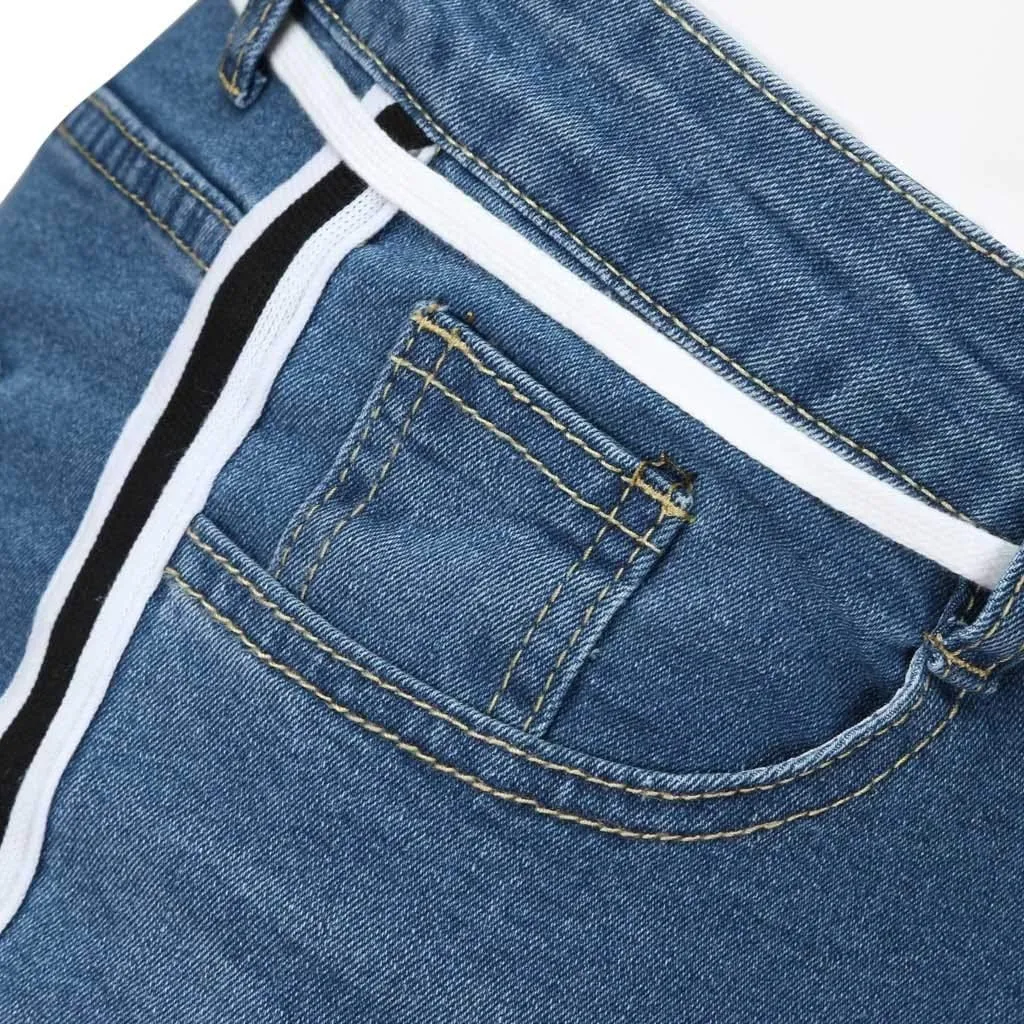 SUWBMHWE Mens Jeans Slim Fit,Mens Ripped Stretch Distressed Destroyed Jeans Skinny Jeans Side Striped Denim Pants