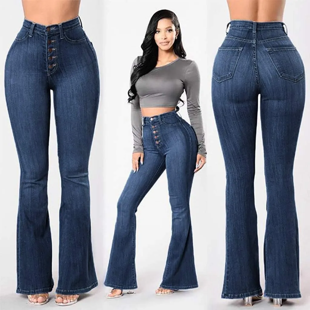 Wide Leg Jeans Woman Trendy High Waisted Bootcut Denim Pants Frayed Raw Hem Loose Maxi Jeans Stretchy Flare Jeans