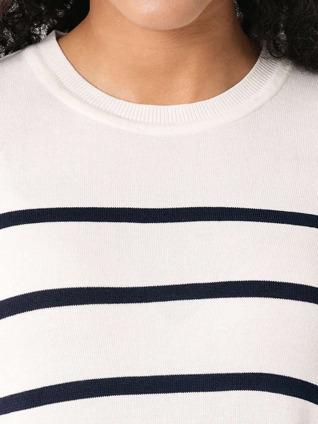 Women Slim Fit White/Navy Regular T-Shirt