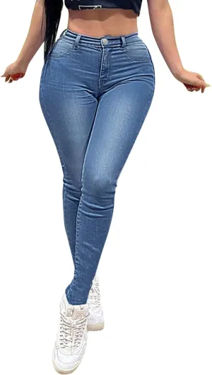 Womens Classic Skinny Jeans Ripped Distressed High Rise Pull On Skinny Leg Slimming Fitted Denim Ankle Jeans Pants