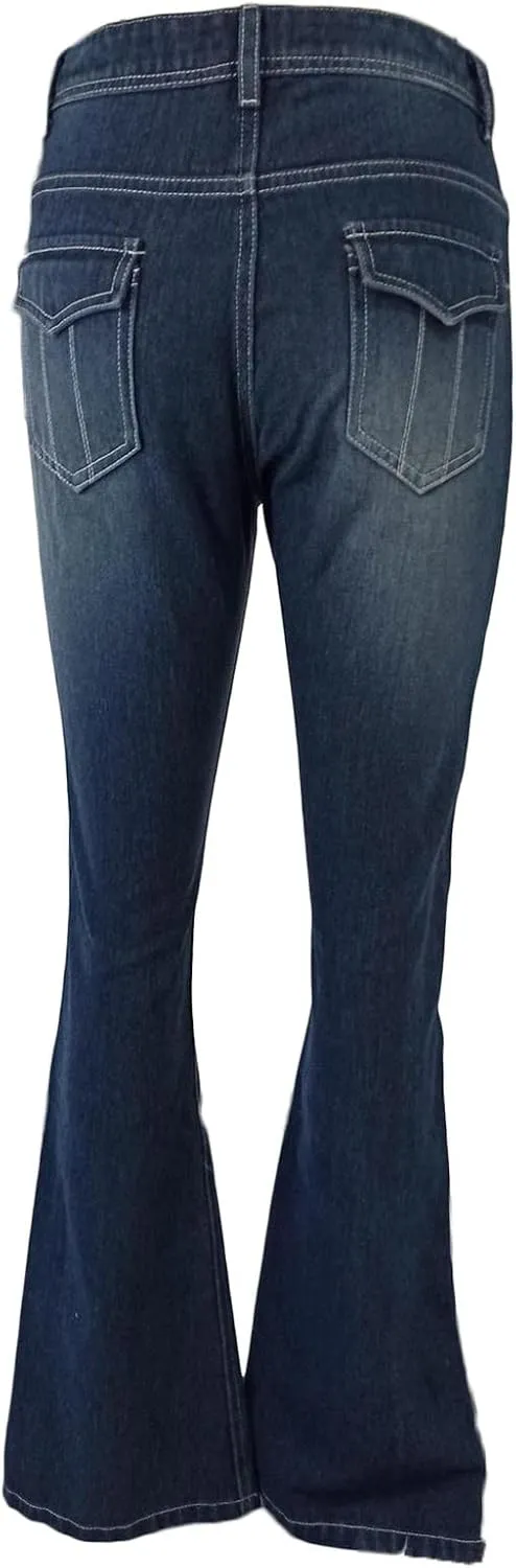 Womens Jeans Low Waist Retro Straight Leg Jeans Flap Pocket Boot Cut Denim Pants Sexy Ribcage Bell Bottom Jeans