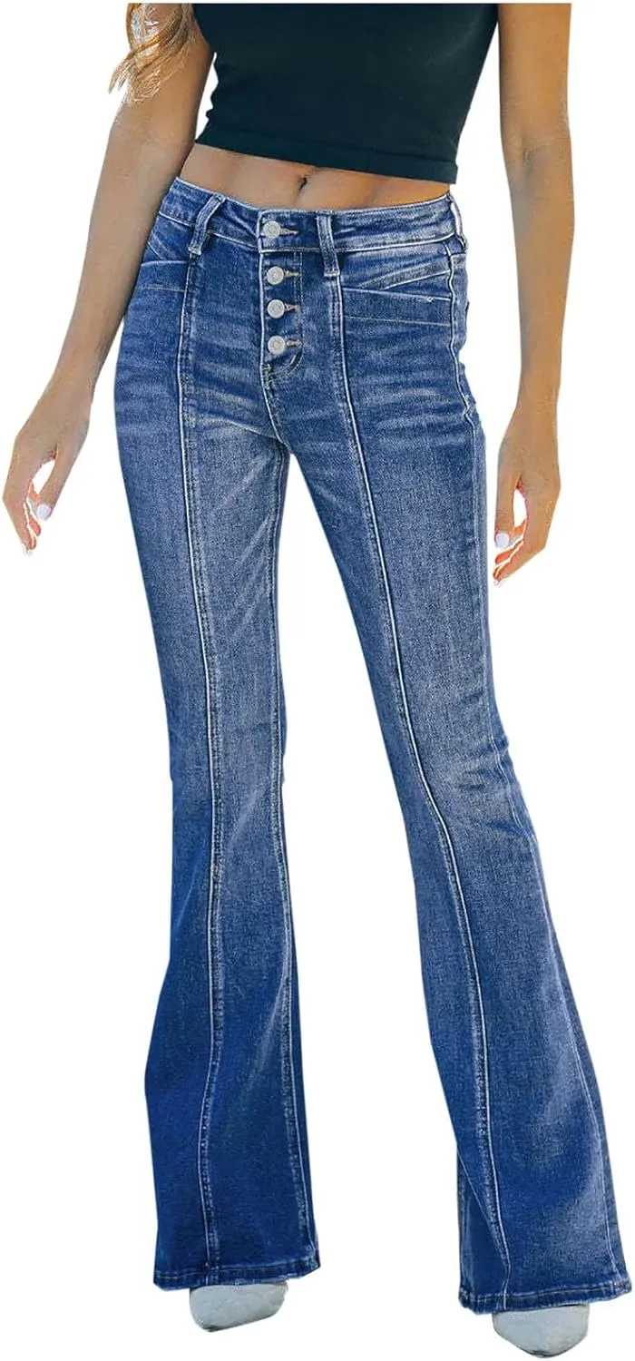 Womens Jeans Low Waist Retro Straight Leg Jeans Flap Pocket Boot Cut Denim Pants Sexy Ribcage Bell Bottom Jeans