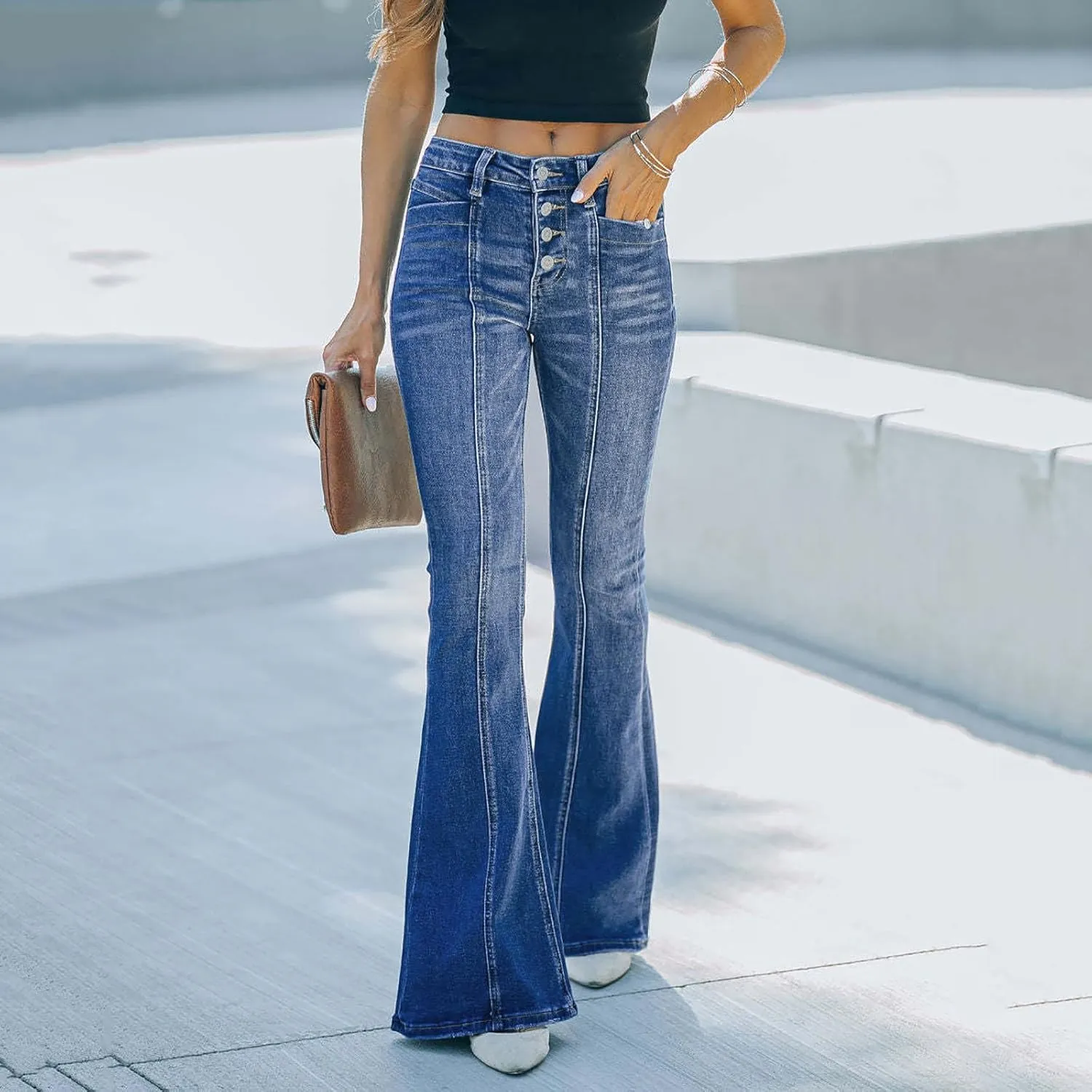 Womens Jeans Low Waist Retro Straight Leg Jeans Flap Pocket Boot Cut Denim Pants Sexy Ribcage Bell Bottom Jeans