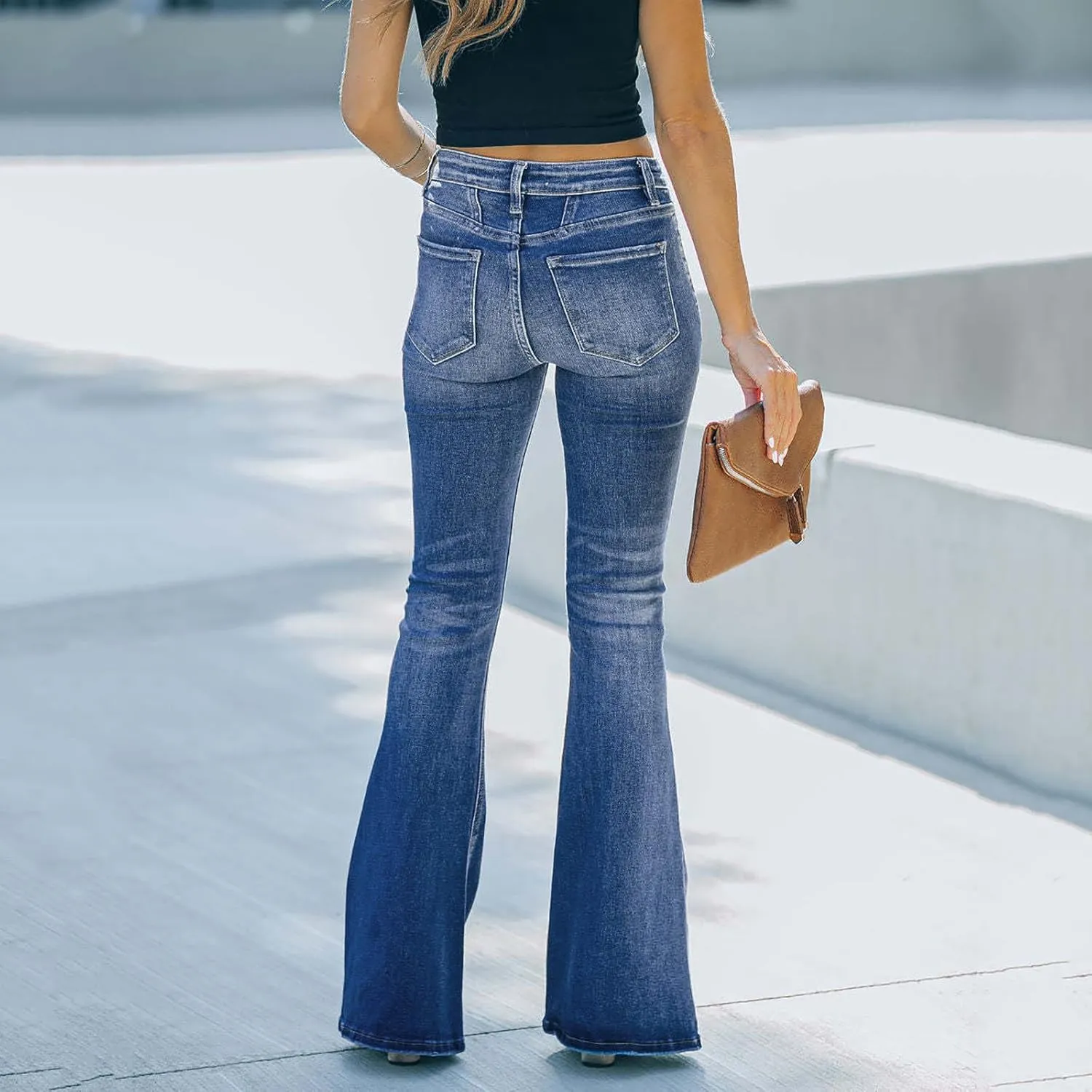 Womens Jeans Low Waist Retro Straight Leg Jeans Flap Pocket Boot Cut Denim Pants Sexy Ribcage Bell Bottom Jeans