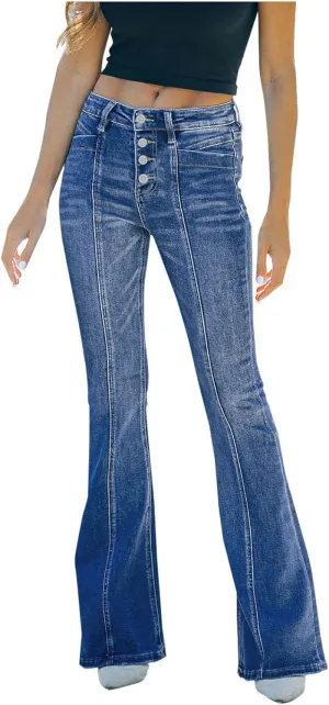 Womens Jeans Low Waist Retro Straight Leg Jeans Flap Pocket Boot Cut Denim Pants Sexy Ribcage Bell Bottom Jeans