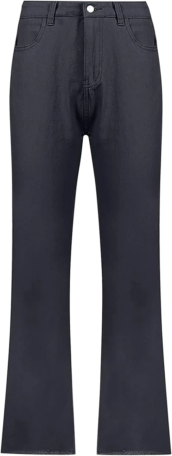 Women's Stretch Bell Bottom Jeans High Waisted Wide Leg Denim Pants Y2K Patterned Baggy Flared Hem Jeans