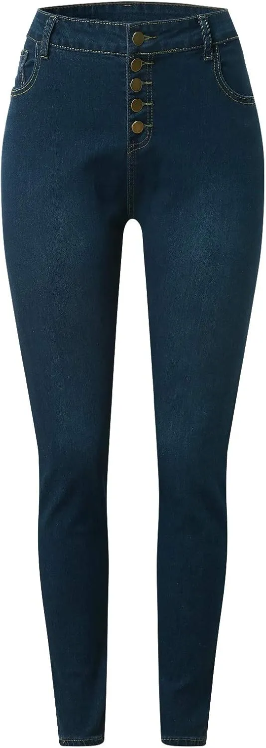 WUAI-Women Stretch Pull-On Skinny Jeans Jeggings Butt Lift High Waisted Totally Shaping Skinny Leg Denim Jeans