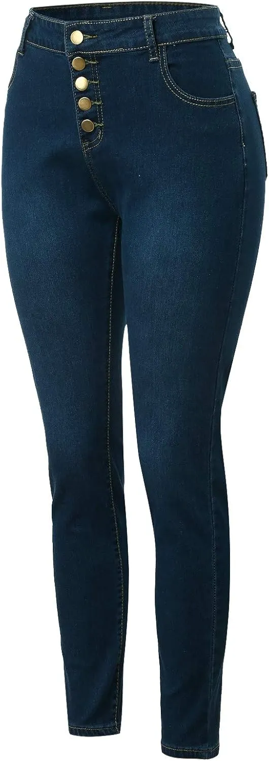WUAI-Women Stretch Pull-On Skinny Jeans Jeggings Butt Lift High Waisted Totally Shaping Skinny Leg Denim Jeans
