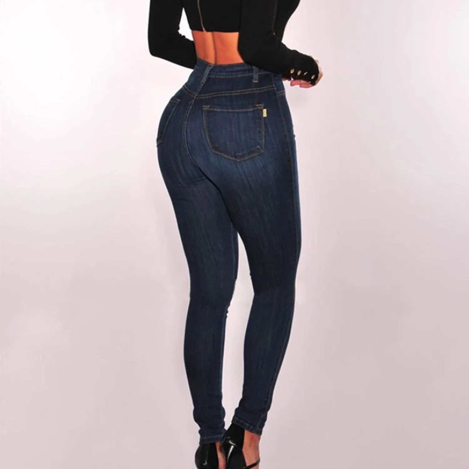 WUAI-Women Stretch Pull-On Skinny Jeans Jeggings Butt Lift High Waisted Totally Shaping Skinny Leg Denim Jeans