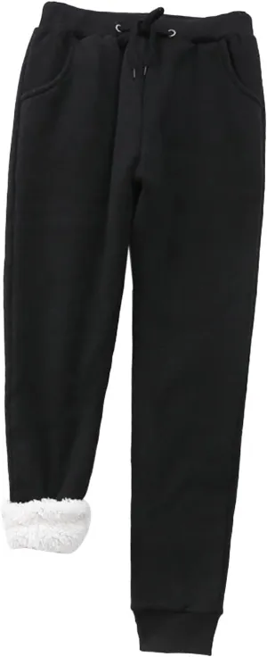 XUETON Womens Sherpa Lined Sweatpant with Pockets Winter Warm Fleece Thermal Lined Tapered Drawstring Athletic Workout Jogger(Black,Small)